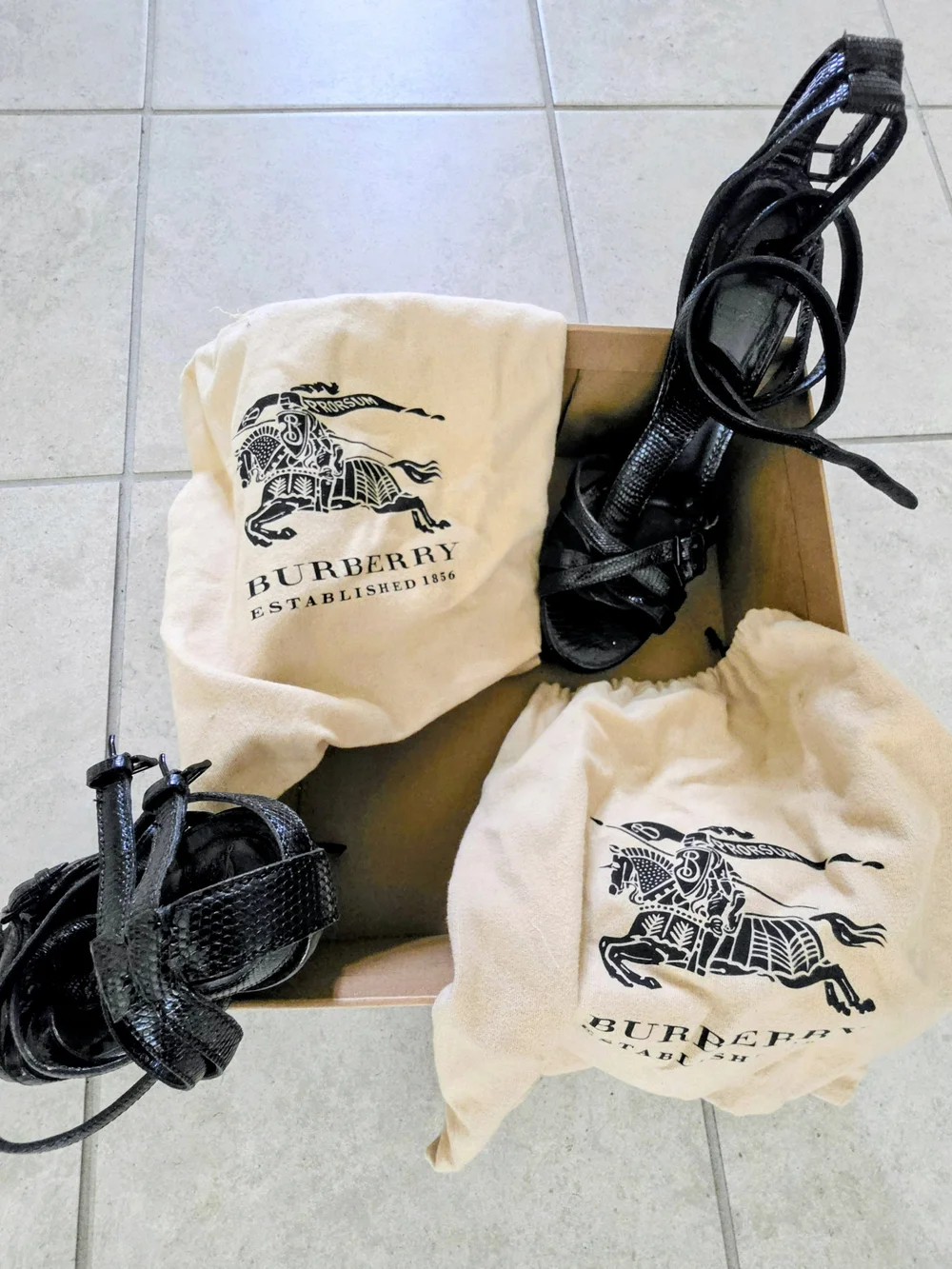 Burberry Black Strappy High Heel Sandals